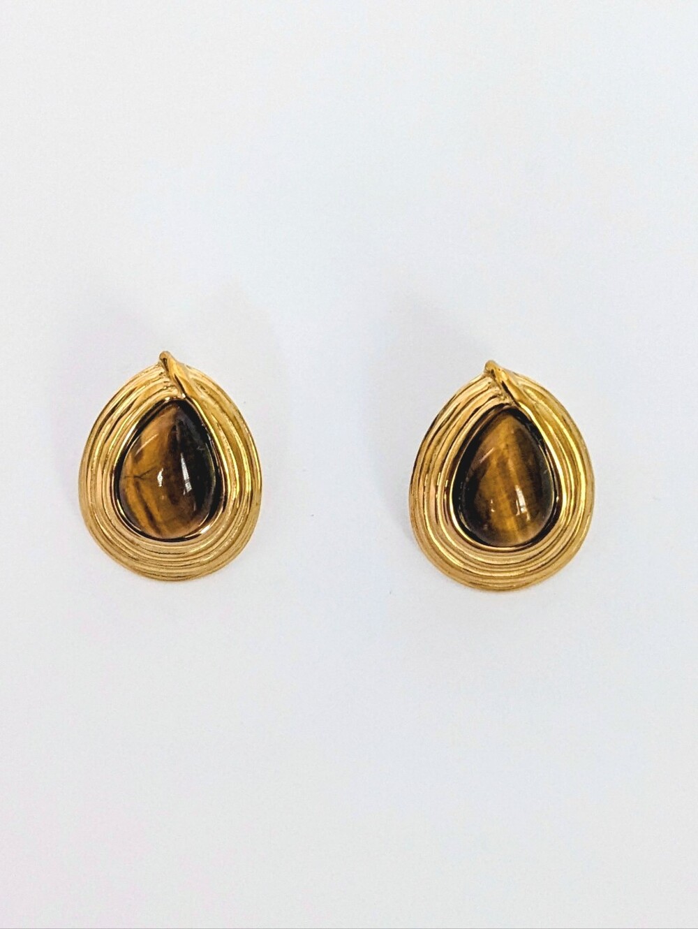 Teardrop Tiger's Eye Stud Earrings